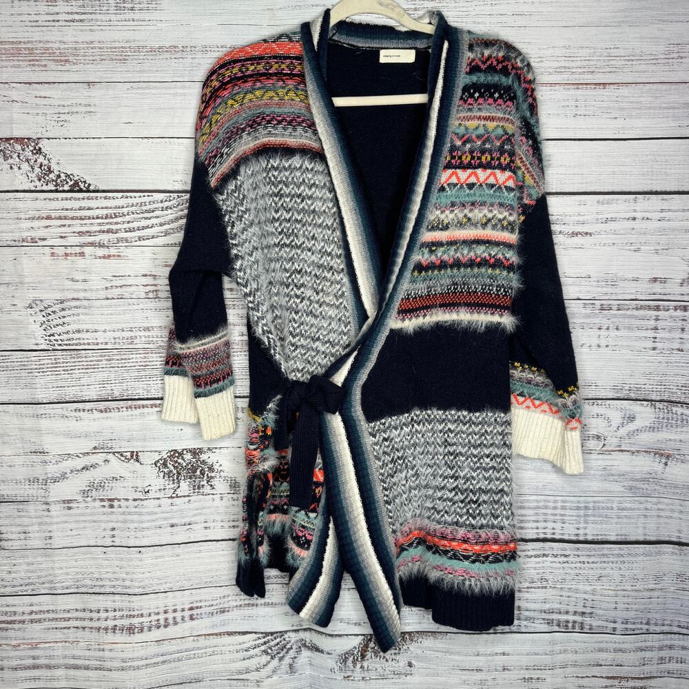 Sleeping On Snow Anthropologie Fair Isle Belted Cardigan Sweater xs/s